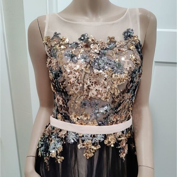 New Embroidered Floral Lace Sequins & beads Mesh Evening Dress - Picture 5 of 14
